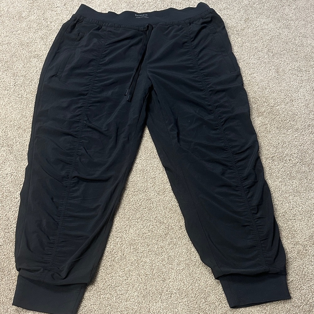 Athleta Black Ruched Track Joggers